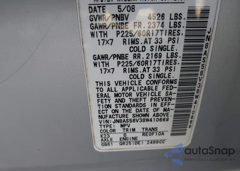 2008 Nissan Rogue Sl z USA, uszkodzony, nr VIN JN8AS58V38W410669